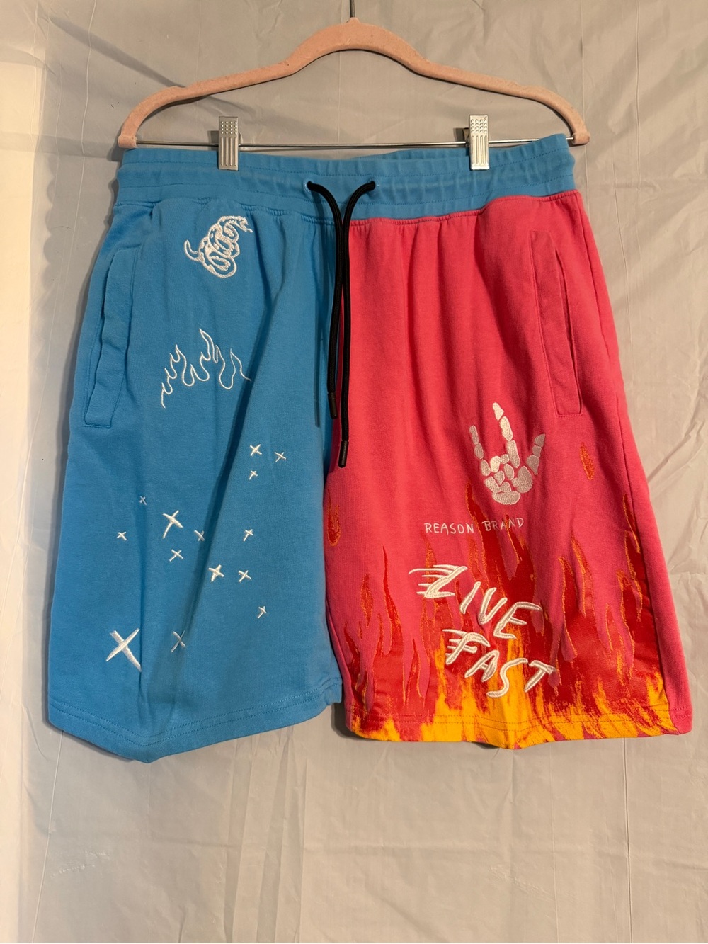 Reason Brand Live Fast Graphic Sweat Shorts Men's L Colorblock Streetwear